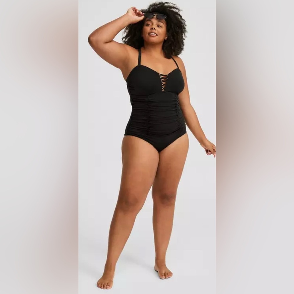 Torrid Black Ruched One-Piece Swimsuit 2x